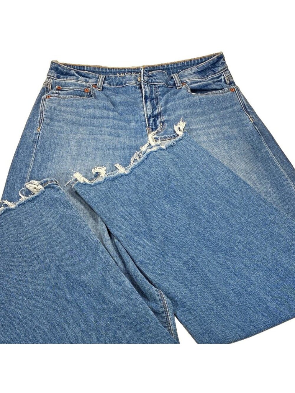 American Eagle Super Baggy Wide Leg Jeans Blue Destructed Y2K Grunge Sz 10L 10